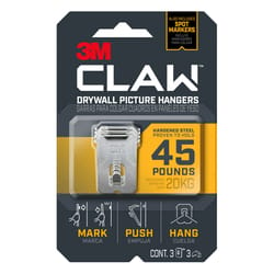 3M Claw Silver Drywall Picture Hanger 45 lb 3 pk