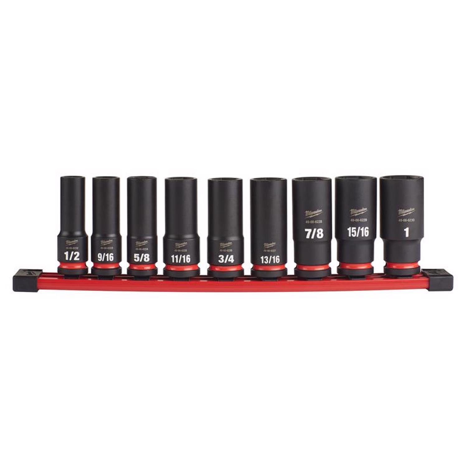 Photos - Tool Kit Milwaukee Shockwave 1/2 in. drive SAE 6 Point Impact Rated Deep Socket Set 9 pc 49-66-7022 