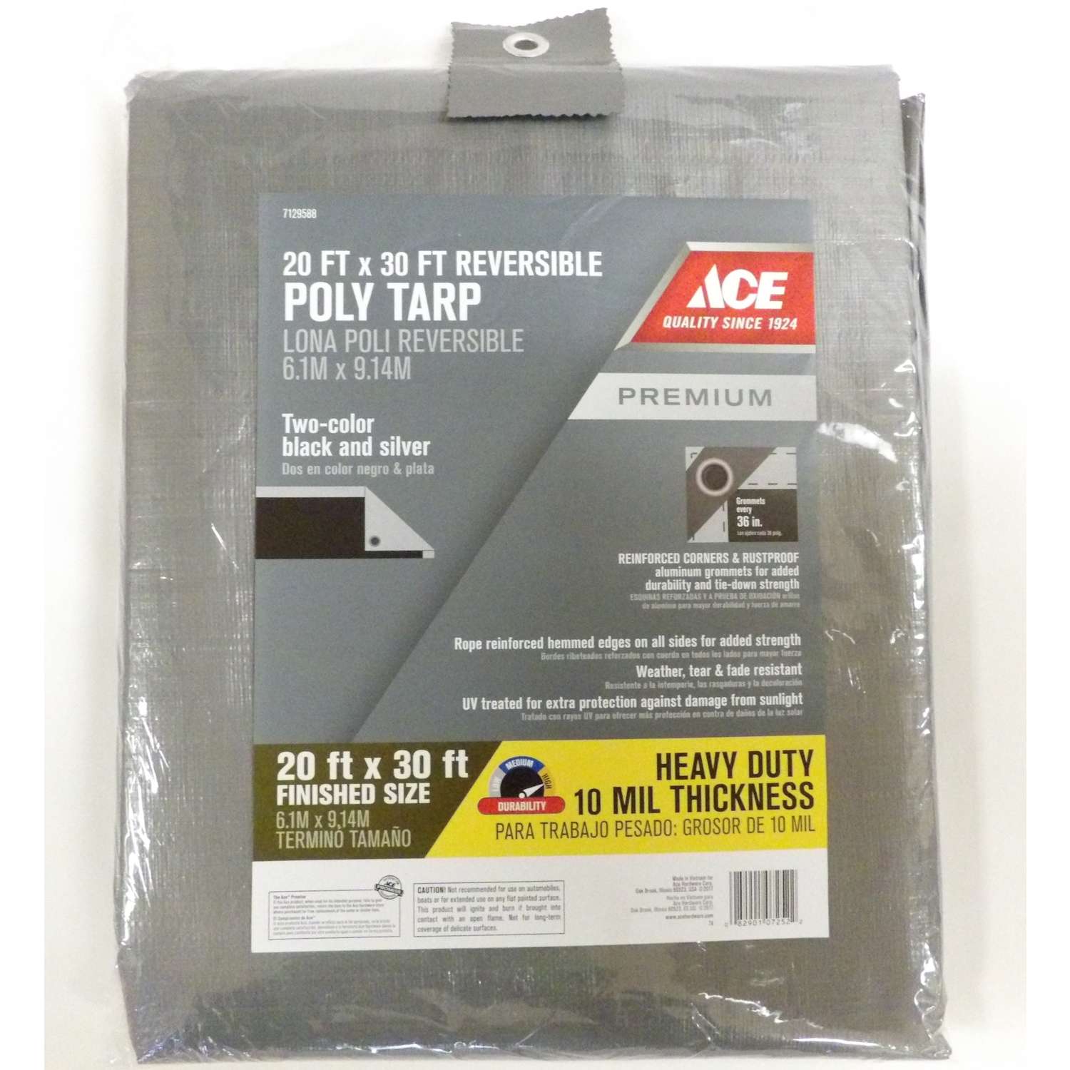 Ace 20 ft. W x 30 ft. L Heavy Duty Polyethylene Tarp Black/Silver Ace Hardware