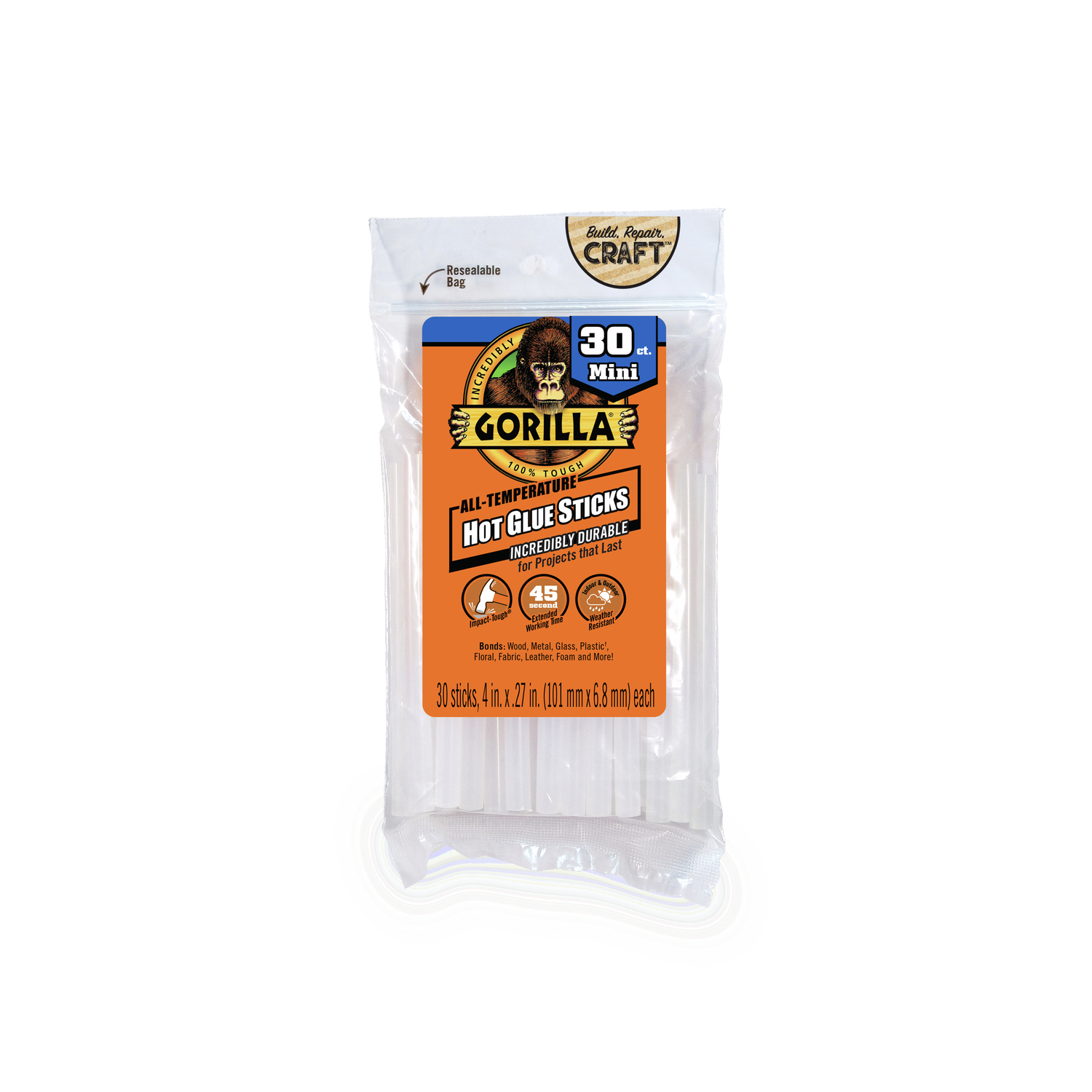 Gorilla Mini High Strength Clear Hot Glue Sticks 30 pc