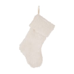 Glitzhome White Faux Fur Christmas Stocking 1.1 in.