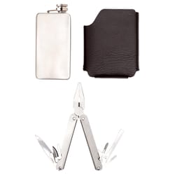 Kikkerland Leather/Stainless Steel Flask Set