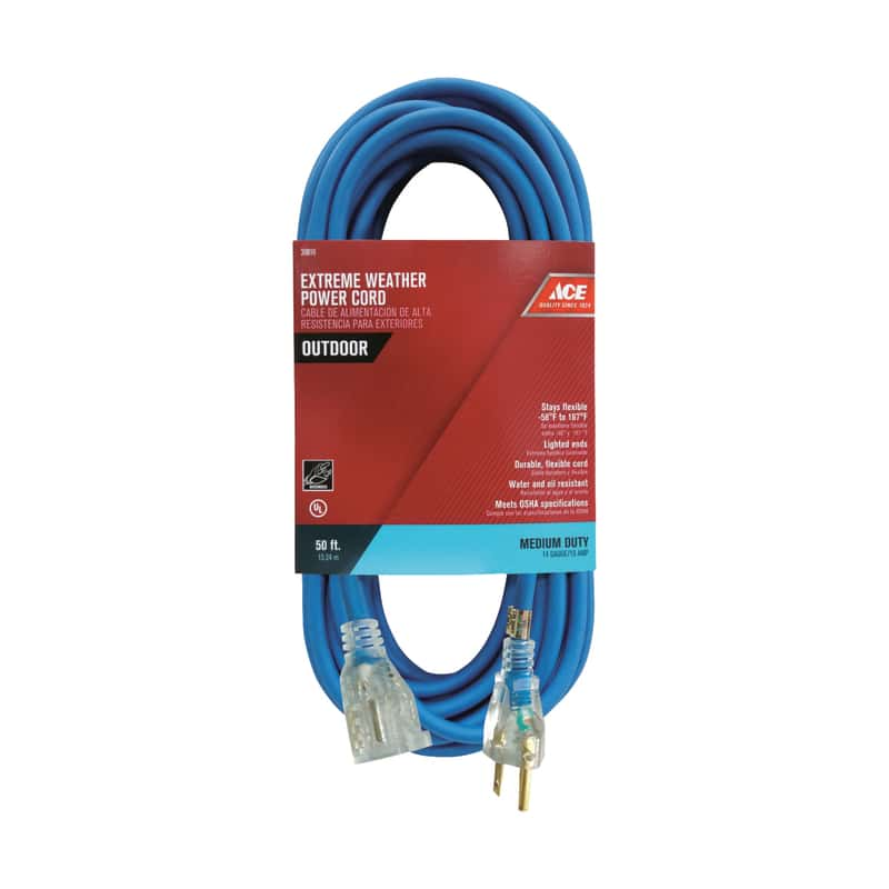 Ace Outdoor 50 ft. L Blue Extension Cord 14/3 SJOW Ace Hardware