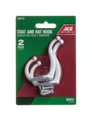 Ace 3 in. L Galvanized White Metal Small Coat and Hat Hook 2 pk