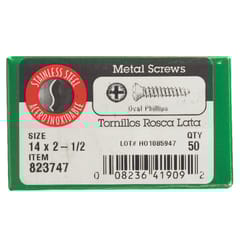 HILLMAN No. 14 in. X 2-1/2 in. L Phillips Oval Head Sheet Metal Screws 1 lb 50 pk