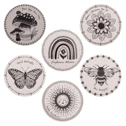 Karma Black/White Ceramic Garden Coaster Set 4 in. D 6 pc