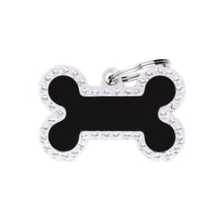 MyFamily Glam Black Bone Strass Metal Dog Pet Tags Large