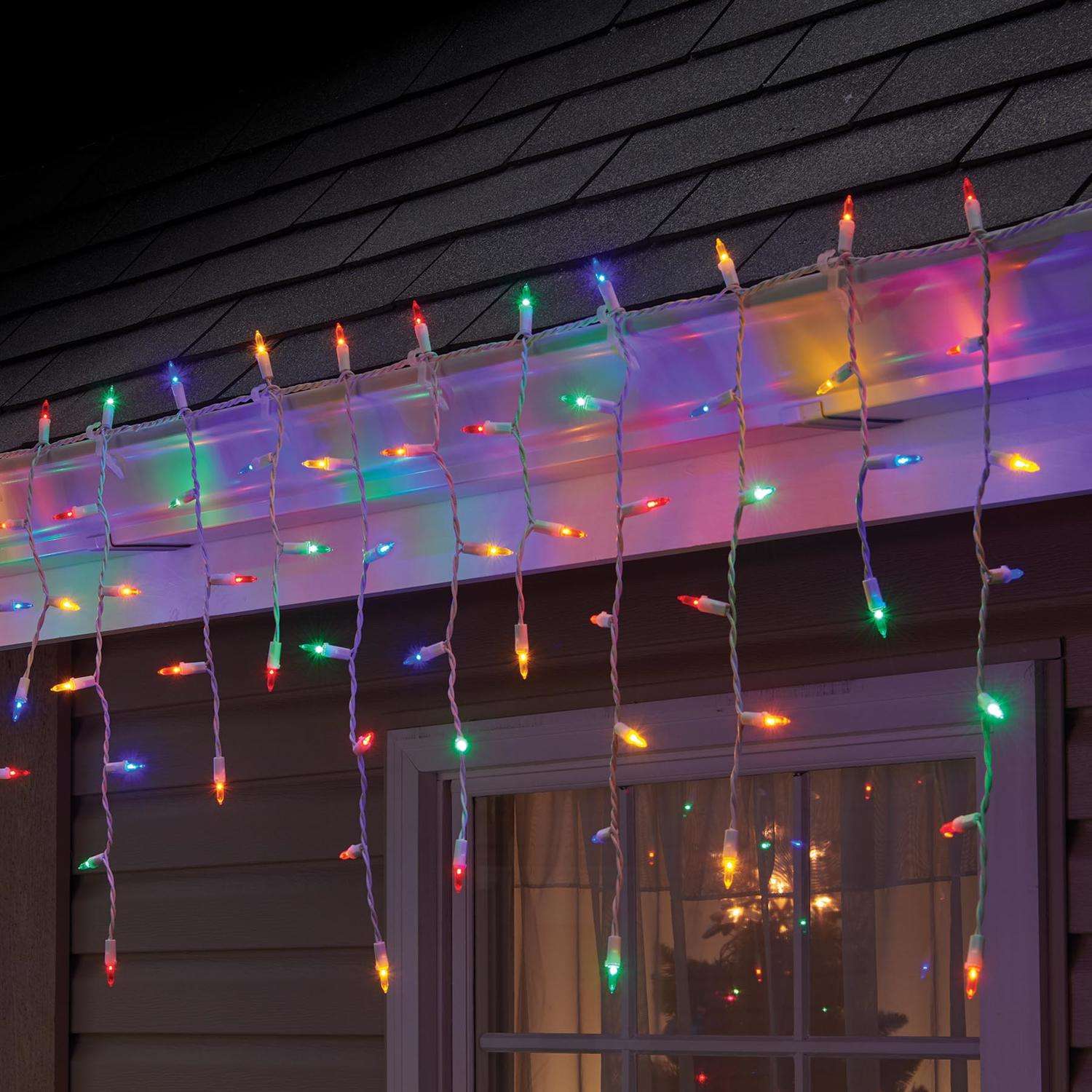 Celebrations LED Mini Multicolored 100 ct Icicle Christmas Lights 6 ft ...