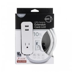 Cordinate Indoor 10 ft. L Gray/White Smart-Enabled Extension Cord 10/3