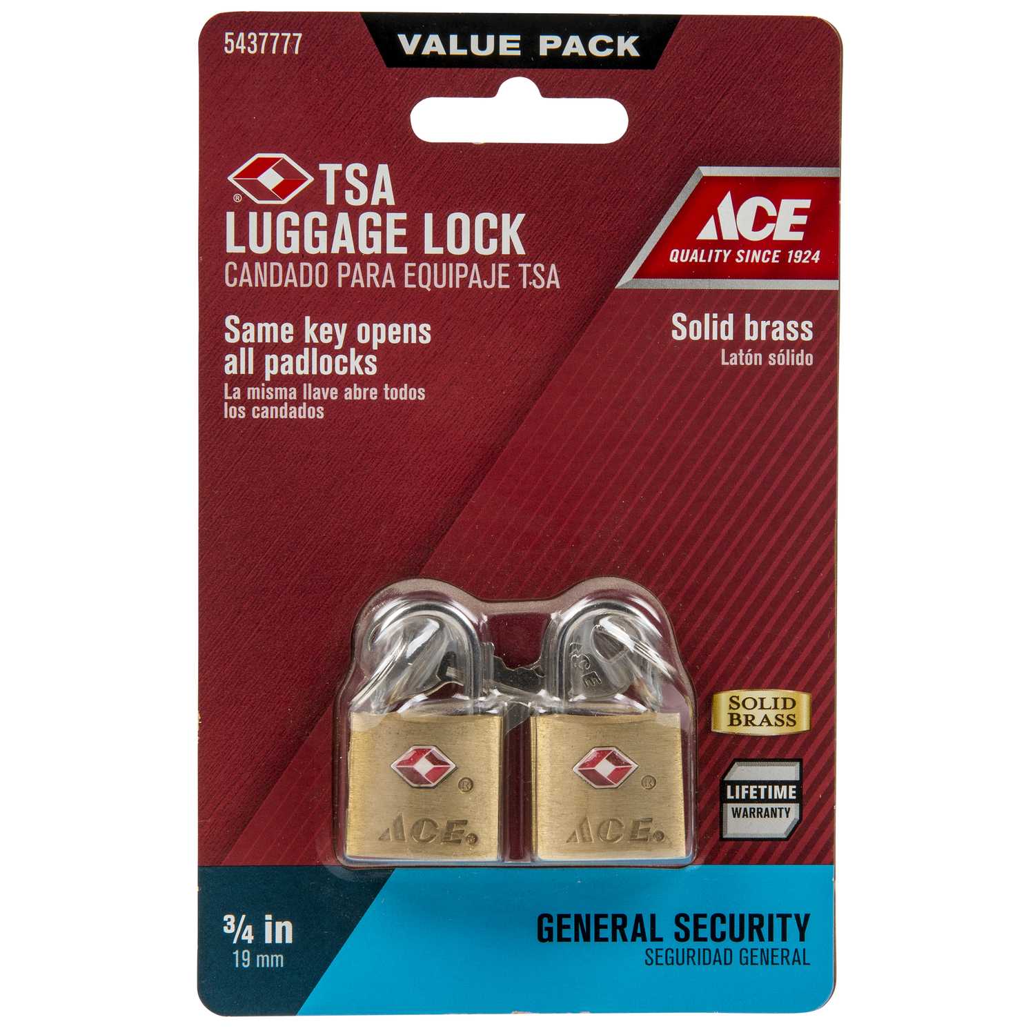 Ace 3/4 in. H x 7/8 in. W x 3/4 inch L Brass Single Locking Luggage