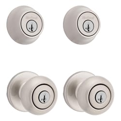 Kwikset SmartKey Security Classic Satin Nickel Entry Knob and Single Cylinder Deadbolt KW1 2-3/4 in.