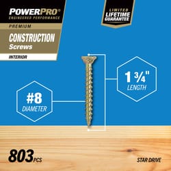 HILLMAN Power Pro No. 8 X 1-3/4 in. L Star Coarse Wood Screws 803 pk