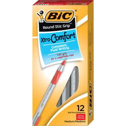 BIC Round Stic Grip Red Ball Point Pen 12 pk