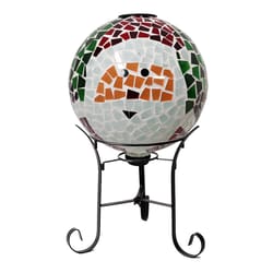 Alpine Solar Santa Mosiac Glass Globe 17 in. Yard Decor