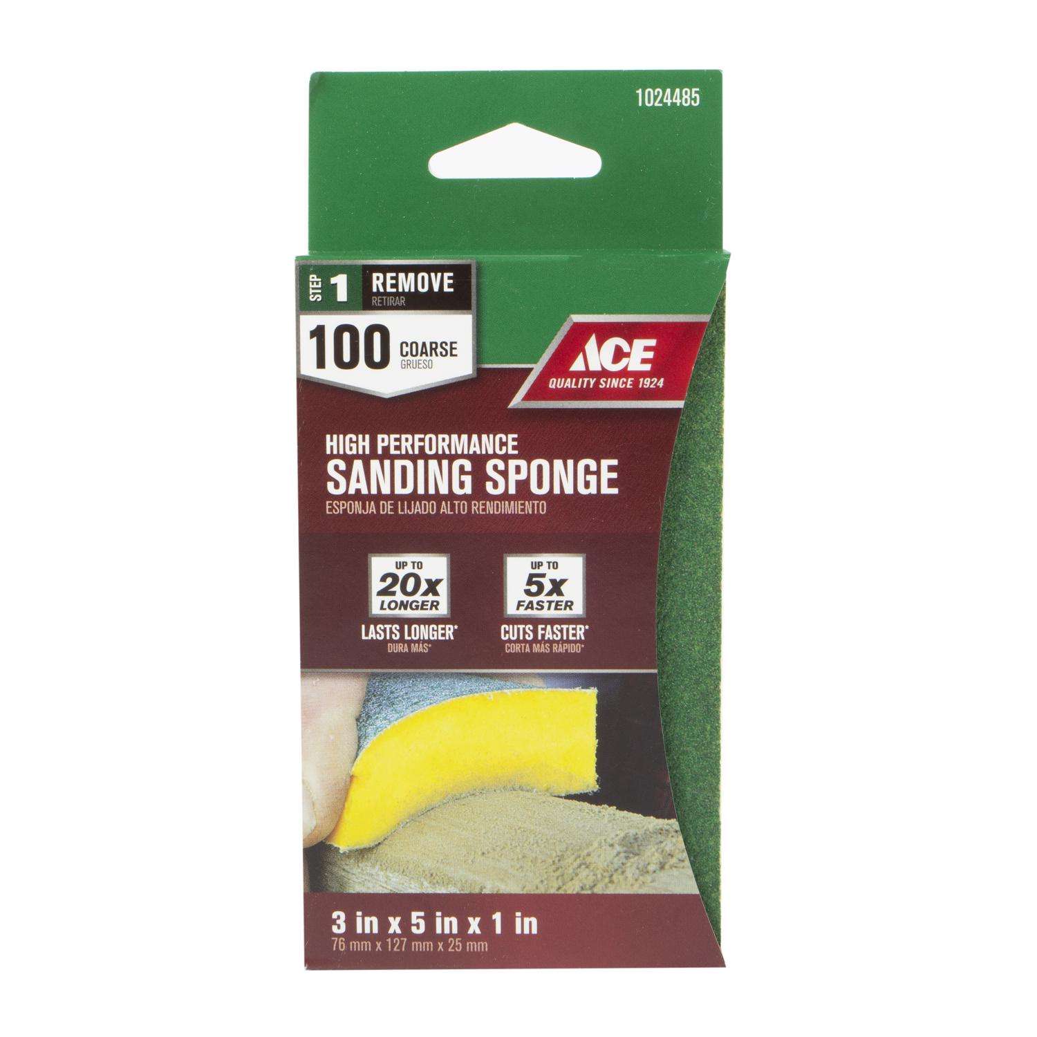 Ace 5 in. L X 3 in. W X 1 in. 100 Grit Medium 2Sided Sanding Sponge