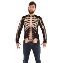 Faux Real M Long Sleeve Men's Crew Neck Black Skeleton Tee Shirt