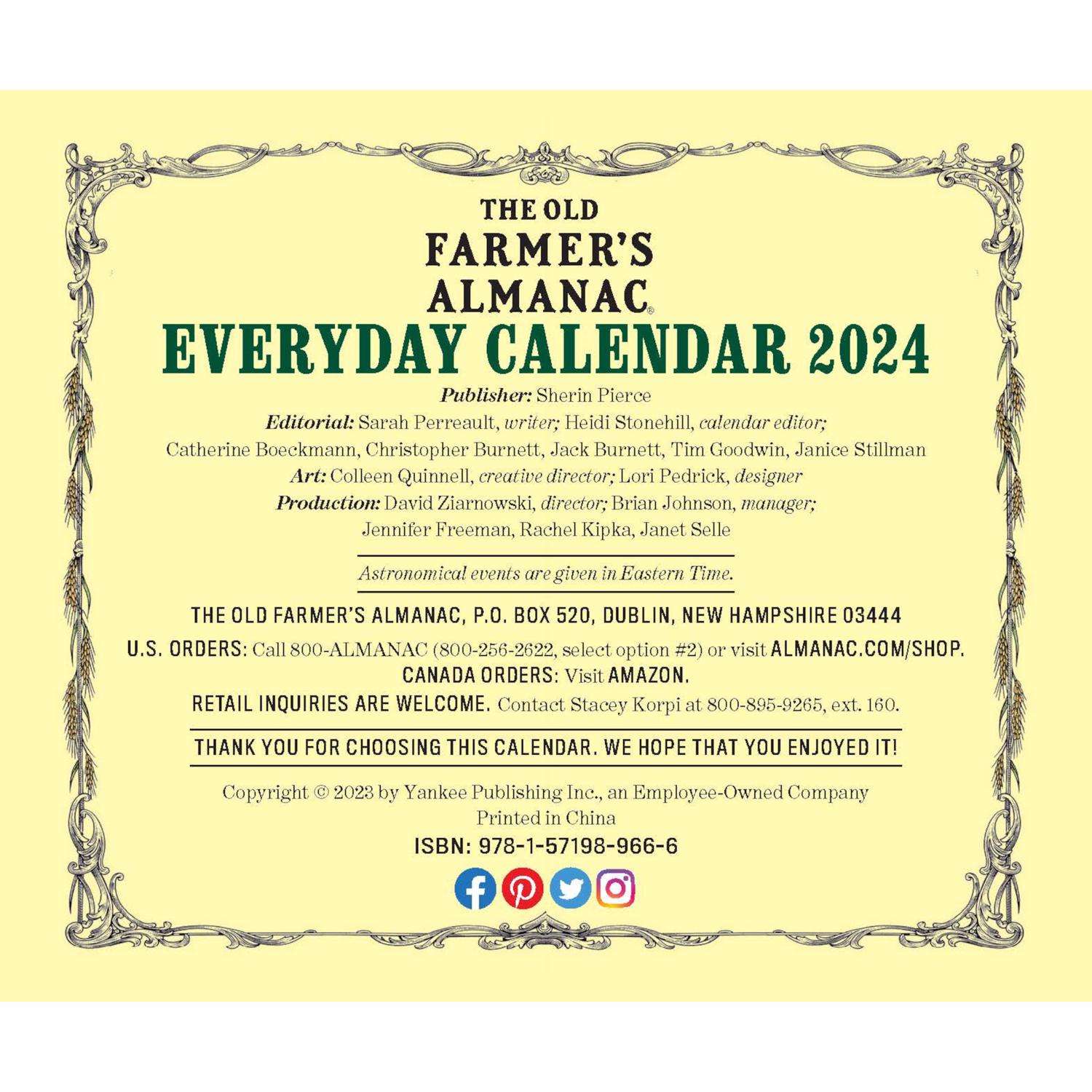 The Old Farmer's Almanac Yankee Publishing Fun for Every Day 2024 Calendar  - Ace Hardware