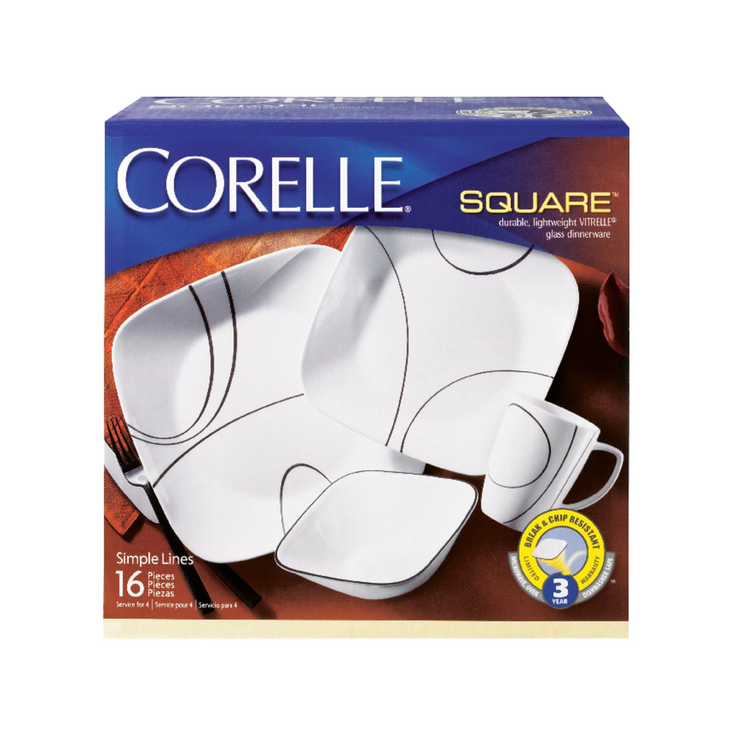 Corelle White Glass Simple Lines Dinnerware Set Assortment in. D 16 pc Uae Electronic uaeelectronic.com