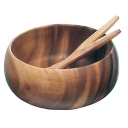 Pacific Merchants Natural Acacia Wood Calabash Salad Bowl with Servers 1 ct