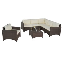 W Unlimited Studio Shine 7 pc Dark Brown Wicker Modular Sectional Patio Set Beige