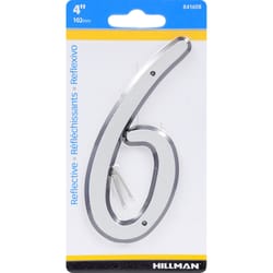 HILLMAN 4 in. Reflective Silver Plastic Nail-On Number 6 1 pc