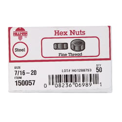 Hillman 7/16 in. Zinc-Plated Steel SAE Hex Nut 50 pk