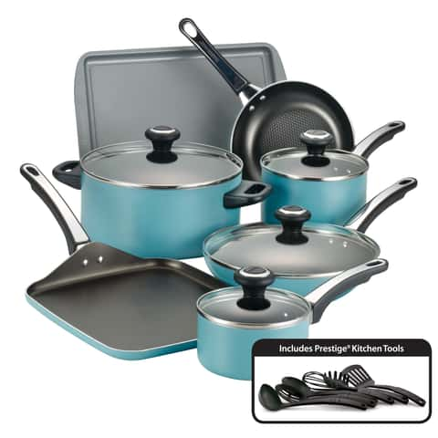 Farberware Aluminum Style Nonstick Cookware Set, 10-Piece, Blue