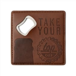 Brodeo Drive Brown Vegan Leather Take Your Top Off Bottle Opener Coaster