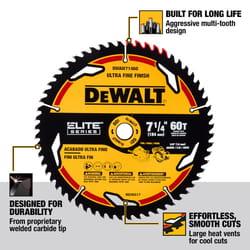 DeWalt Elite 7-1/4 in. D X 5/8 in. Carbide Tipped Circular Saw Blade 60 teeth 1 pk