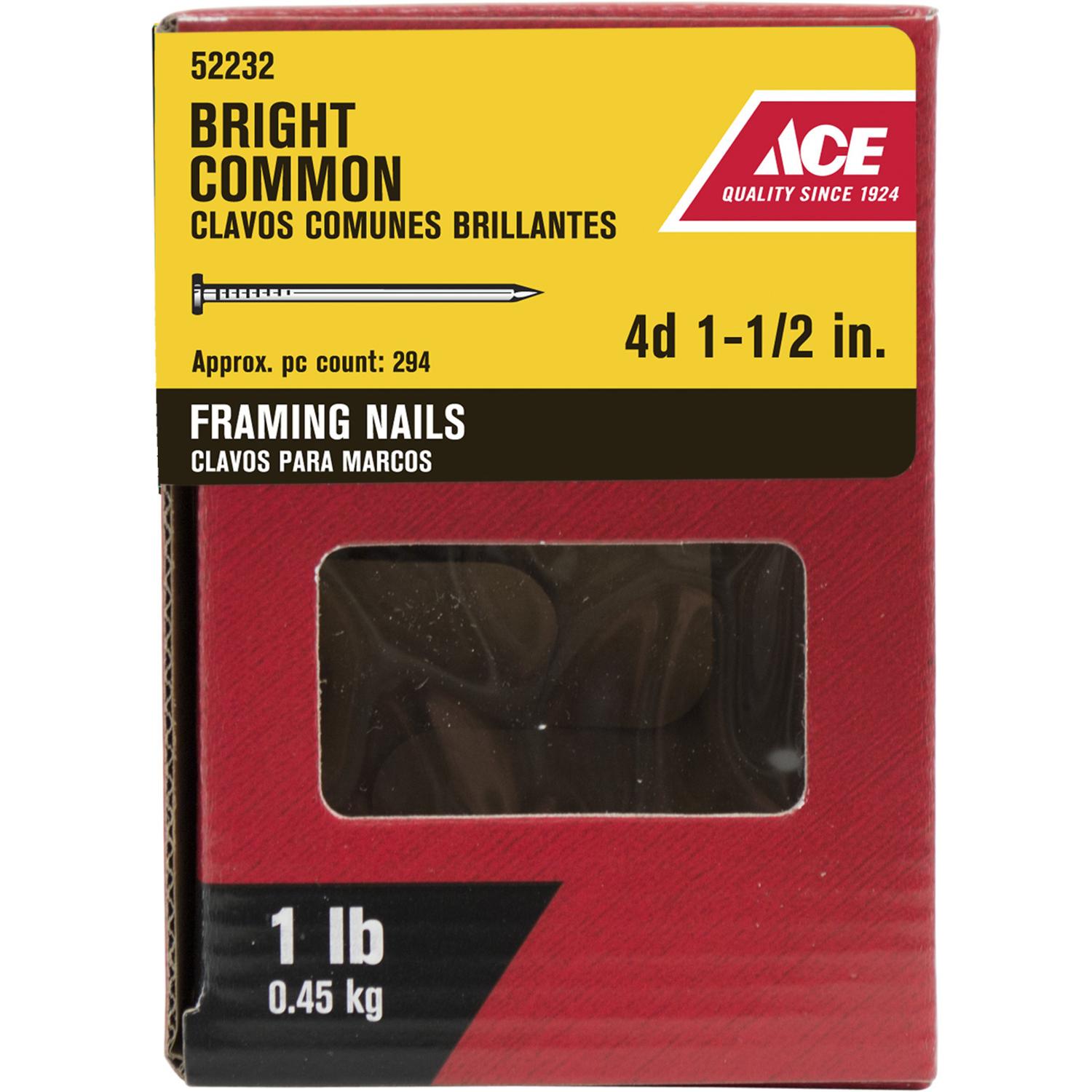 Ace 4D 1-1/2 in. Framing Bright Steel Nail Flat Head 1 lb