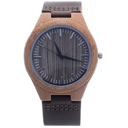 Mad Man Mens Boyd Round Black/Brown Analog Watch Bamboo/Leather