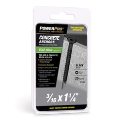 Power Pro 3/16 in. D X 1-1/4 in. L Carbon Steel Flat Head Concrete Screw Anchor 25 pc