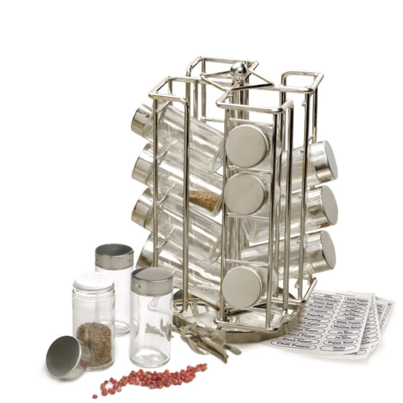 RSVP International Endurance Silver Glass/Stainless Steel Revolving Spice Rack 16 bottle Sansujyuku sansujyuku.com
