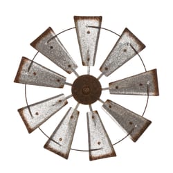 Glitzhome 22.05 in. H X 22.05 in. L Brown/Silver Iron Wind Spinner Wall Decor