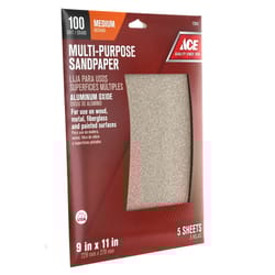 Ace  11 in. L x 9 in. W 100 Grit Aluminum Oxide  Sandpaper  5 pk 
