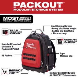 Milwaukee PACKOUT 11.81 in. W X 15.75 in. H Ballistic Nylon Backpack Tool Bag 48 pocket Black/Red 1