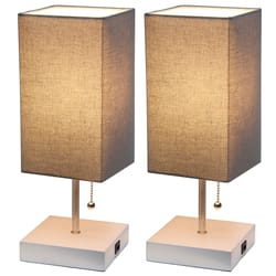 Simple Designs 14.25 in. Gray/White Stick Lamp with USB Port