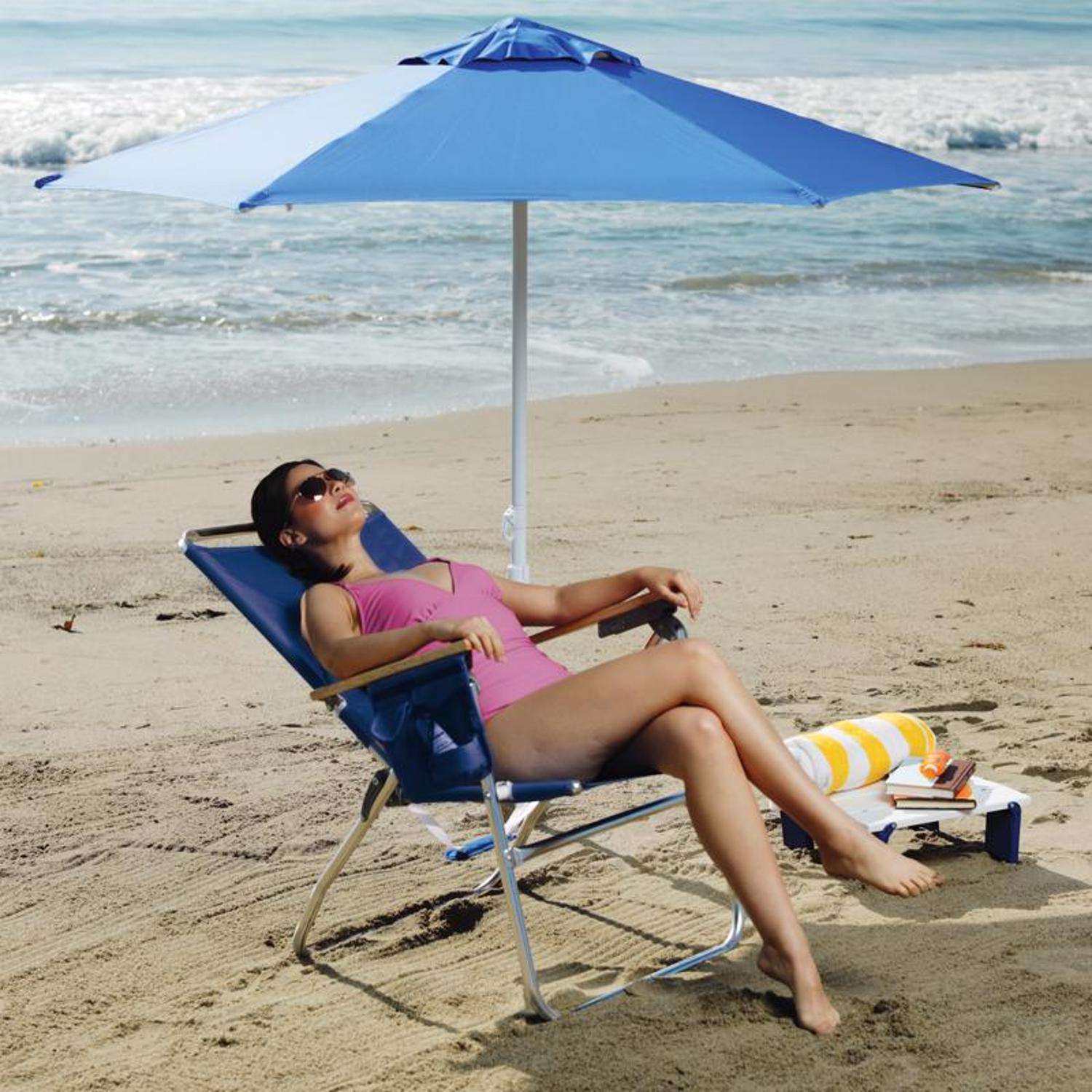 Rio Brands 7 Position Blue Beach Folding Chair Mfr SC642 28PK4 Ace Hardware