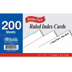 Bazic Products 3 in. H X 5 in. W Ruled Index Cards White 200 pk