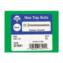 HILLMAN 1/2 in. D X 5 in. L Zinc Plated Steel Hex Tap Bolt 25 pk