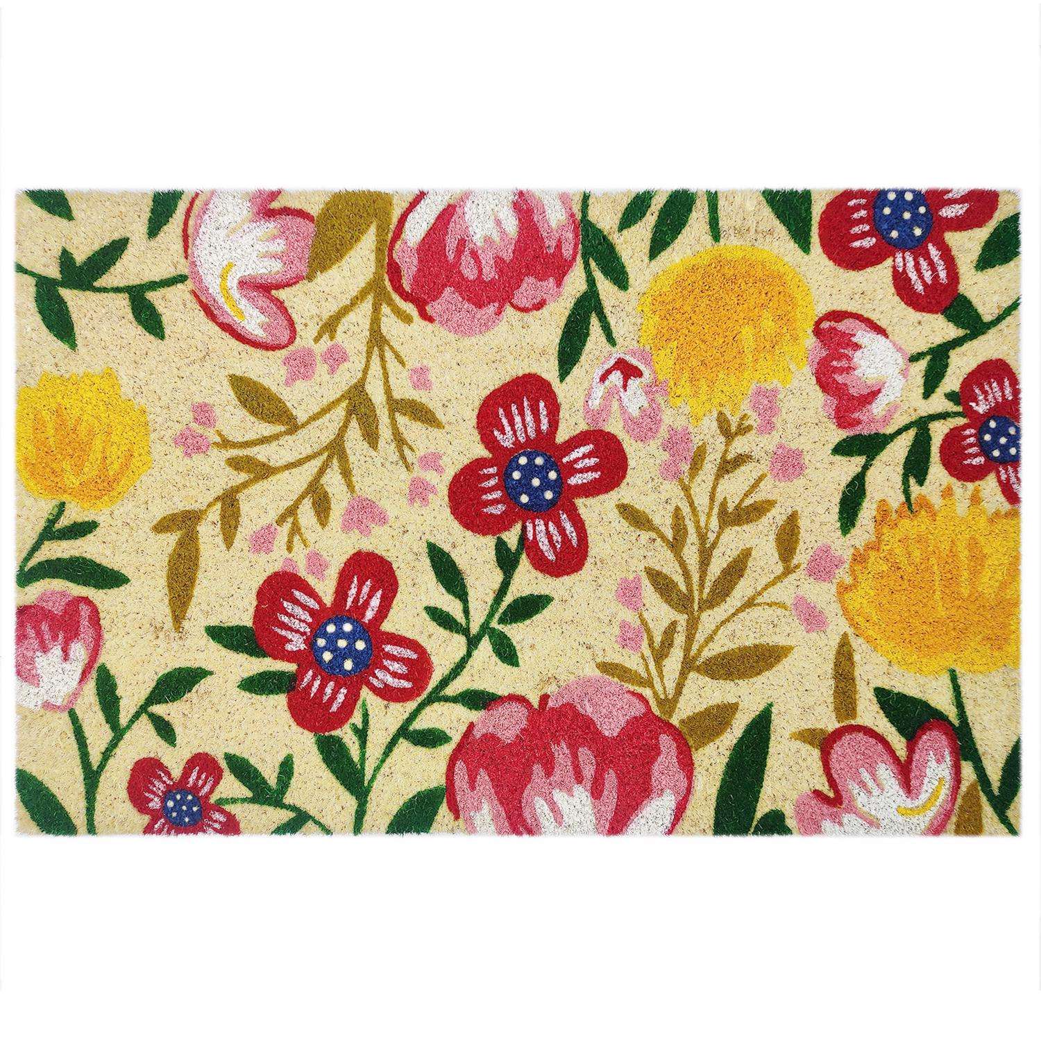 First Concept 30 In. L X 18 In. W Multicolored Flowers Coir Door Mat 