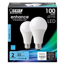 Feit Enhance A19 E26 (Medium) LED Bulb Daylight 100 Watt Equivalence 2 pk