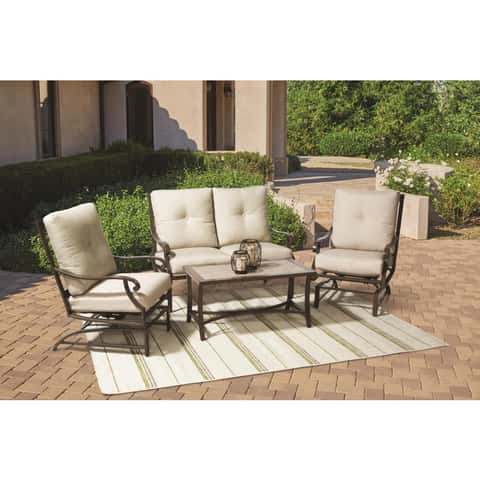 Deep Seat Chair Cushion Pads Set with Rope Belts for Indoor and Outdoor Beige