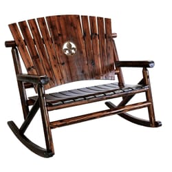 Leigh Country Char-Log Medallion Brown Wood Frame Fleur De Lis Double Rocking Chair