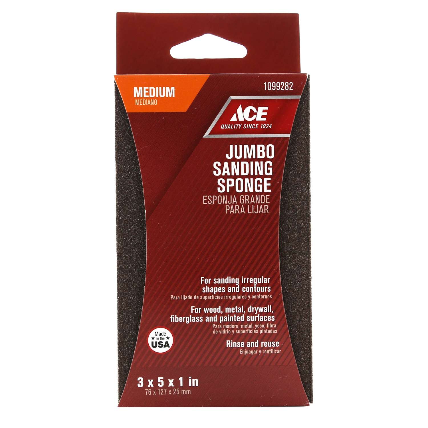 Ace 5 in. L X 3 in. W X 1 in. 220 Grit Extra Fine 2-Sided Sanding Sponge -  Ace Hardware