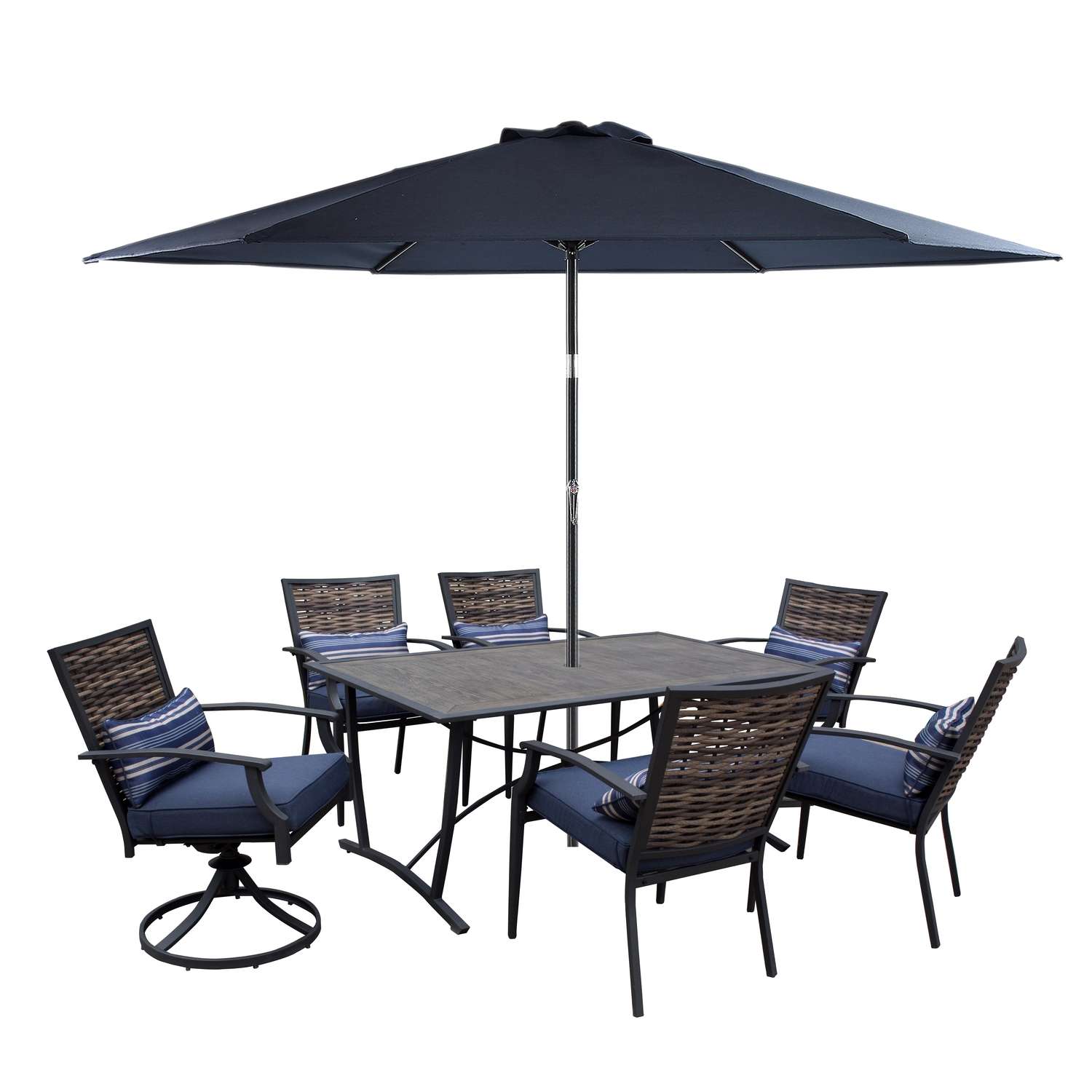 Living Accents Fair Oaks 7 Pc Brown Steel Patio Set Navy Blue