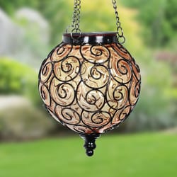 Exhart Bronze Glass/Metal 20.5 in. H X 7 in. L X 7 in. W Amber Hanging Lantern