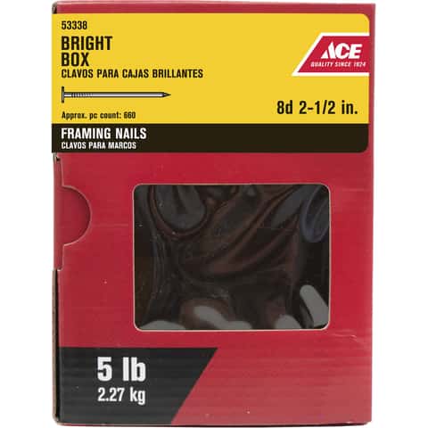 Ace 8D 2-1/2 in. Framing Bright Steel Nail Flat Head 1 lb Ace 8D 2-1/2 in. Framing Bright Steel Nail Flat Head 1 lb