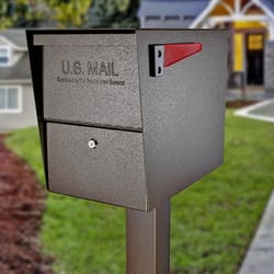 Mail Boss Package Master Modern Galvanized Steel Post Mount Bronze Locking Mailbox