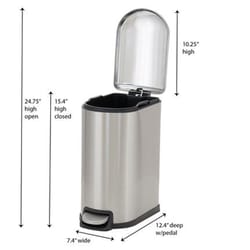 Household Essentials Tuscany 2.6 gal Silver Stainless Steel Narrow and Step Pedal Wastebasket